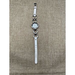 Chico’s Women's Silvertone Circle Link White Leather Strap Casual Working